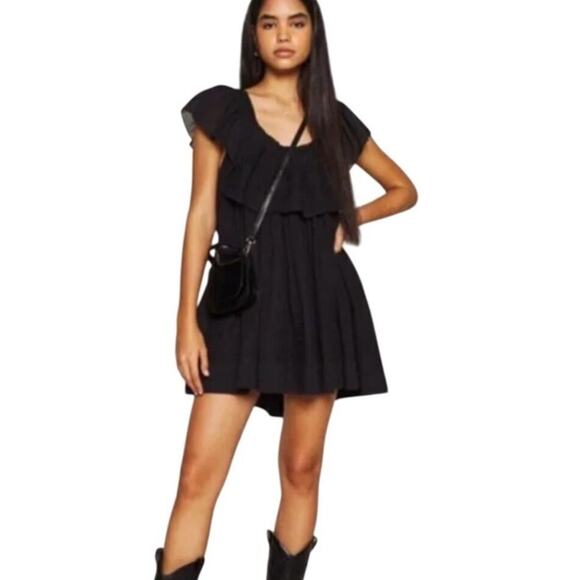 Free People Sz S Hailey Ruffle Babydoll Minidress In Black Cottagecore Milkmaid - Picture 1 of 8